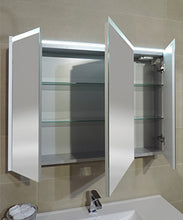 Armadietto bagno specchio a tre ante e ripiani, moderno illuminazione led