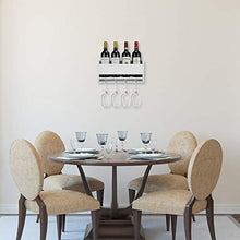 Vencipo Portabottiglie Vino Legno per 4 Calici Vino Rosso Organizer, Mensole da Muro Design per Cantinetta Vino, Bianca Scaffale Legno Vino Accessori per Sala da Pranzo, Camera da Letto e Cucina.