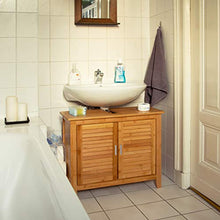 Relaxdays Mobile Sottolavabo LAMELL in bambù & MDF, Armadietto, Lavandino, Lamellato, 2 Ante, 60x67x30 cm ca, Naturale, bambú, Marrone, 1 pz
