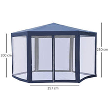 Outsunny Gazebo Esagonale Moderno e Versatile da Giardino in Tessuto e Metallo 195×245cm Blu Bianco
