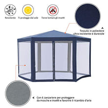 Outsunny Gazebo Esagonale Moderno e Versatile da Giardino in Tessuto e Metallo 195×245cm Blu Bianco