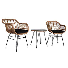 Stafeny - Set di 3 sedie per bambini in rattan intrecciato con tavolo e sedie in vimini e tavolo in vetro temperato, colore: Giallo lino
