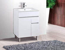 Mobile bagno con lavabo in porcellana - 2 ante e 1 cassetto imbottito - Il mobile è MONTATO - Modello Clif(60 cms, Blanco)