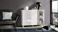 Domando Credenza Alessandria in Bianco Opaco e Grigio Sabbia Lucido