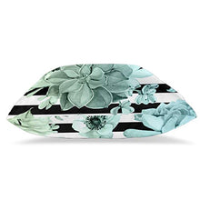 Set di 2 federe decorative per cuscini, motivo: piante grasse in giardino, blu e verde, sfumate con strisce nere.