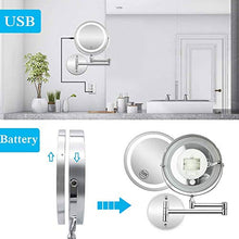 Specchio cosmetico con Illuminazione LED e ingrandimento 1/10, Batteria Touchscreen/USB in Cristallo, Acciaio Inossidabile e Ottone per bagni, studi Cosmetici, Spa e Hotel