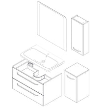 FACKELMANN Set di 5 mobili da bagno Milano sospesi, in ceramica, 80 cm, con specchio da bagno a LED