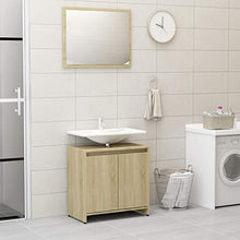 mewmewcat Set di 2 mobili da bagno con specchio a parete, unità da pavimento sotto il lavandino, Rovere Sonoma