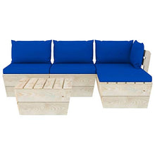 SKM Set Divani da Giardino su Pallet 5 pz con Cuscini Legno Abete (88.4kg) Blu-3466