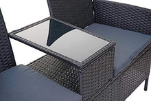 Mendler Divano Sofa per l'esterno Doppia Seduta portavivande HWC-E24 polyrattan Nero Cuscini Grigio