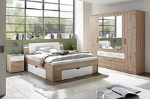 AVANTI TRENDSTORE-Floriana-Struttura Letto Matrimoniale con 2 comodini e cassettoni integrati. Quercia Artisan/Bianco per camere da Letto. Dimensioni Lap 183x47x217,5 cm (Armadio)