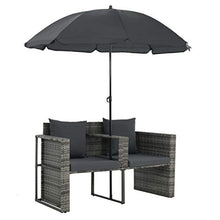Tidyard Set Divano da Giardino con Parasole, Set Divano Esterno in Polyrattan Grigio