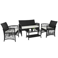 GARTIO Set da Giardino, Set di Mobili in PE Rattan, con Tavolino in Vetro, 1 Divano a Due Posti e 2 Poltrona, con Cuscini, per Giardino, Terrazza e Balcone