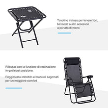 Outsunny Set Arredo da Giardino 2 Sedie a Sdraio e Tavolino Regolabili Pieghevoli Tessuto do Textilene Nero