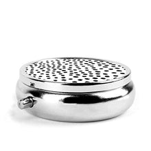 Dots and Spots - Contenitore rotondo per pillole con 3 scomparti, in metallo, per medicina, vitamina e viaggi, colore: bianco e nero