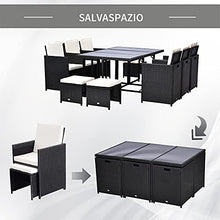 Outsunny Set di Mobili da Giardino in Rattan da Esterno Set da Pranzo 11 PZ con Cuscini Nero