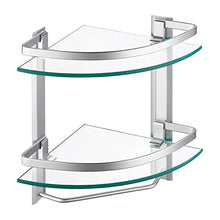 Umi. Essentials Bathroom Glass Corner Shelf with Towel Bar 2-Tier Wall Mounted Extra Thick Tempered Glass Aluminum Silver Sand Sprayed, A4123B