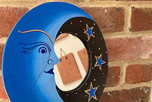 Specchio decorativo da parete sole e luna in legno blu dipinto a mano