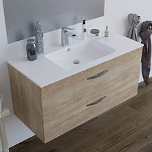 Mobile bagno SOSPESO 120 cm con lavabo in ceramica e specchio con cassetti ROVERE CHIARO LINDA 8220