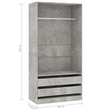 Tidyard Armadio Grigio Cemento 100x50x200 cm in Truciolato,2 Cassetti e 1 Ampio Scomparto