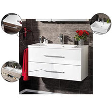 FACKELMANN B.Clever - Set di mobili da bagno, 2 pezzi, 90 cm, con lavabo in marmo e specchio da bagno