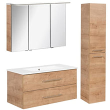 Fackelmann - Set di mobili da Bagno in Stile Rustico, con armadietto a Specchio a LED, 100 cm, 3 Pezzi