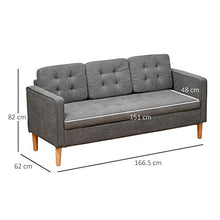 homcom Divano 3 Posti Moderno in Tessuto Grigio con Vano Contenitore e Design Scandinavo, Grigio, 166.5x62x82cm