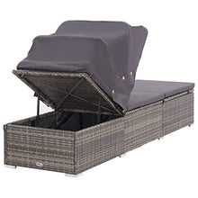 Festnight Lettino Prendisole con Tettuccio e Cuscino in Polyrattan Grigio Sedie a Sdraio da Giardino 195 x 60 x 110 cm Rattan Grigio + Cuscino Grigio Scuro