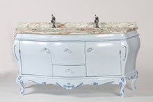 Legno&Design Mobile Bagno bombato Barocco Azzurro Piano in Marmo 2 Ante e 2 cassetti