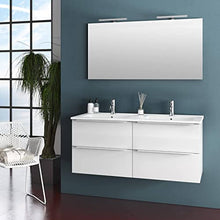 tft Mobile da Bagno Sospeso con Doppio Lavabo e Doppia Lampada a LED Luna Bianco Lucido
