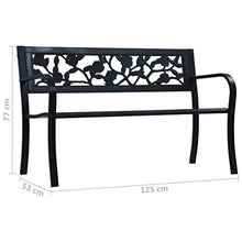 Cikonielf Panca da Giardino Decorativa 125 x 53 x 82 cm Panchina da Giardino con Braccioli Curvati Elegante Robusta Classica-Nera in Acciaio