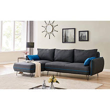 Deco In Paris - Divano angolare convertibile in tessuto grigio e blu damasco, angolo reversibile