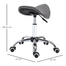 homcom Sgabello da Lavoro a Sella con Ruote e Altezza Regolabile per Negozi Parrucchiere e Tattoo, 52x53x49-61cm Grigio