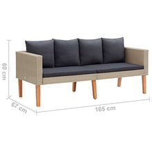 Divano da giardino a 2 posti con cuscini in polyrattan beige