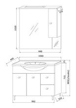 Kiamami Valentina Mobile Bagno 106 CM Classico con LAVABO Specchio E PENSILE Bianco Easy