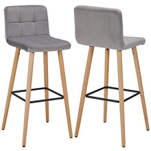 Duhome 2X Sgabelli da Bar Tessuto (Lino) Quadrato con Schienale Piedini in Legno Selezione Colore 5117A, Colore:Grigio, Materiale:Velluto