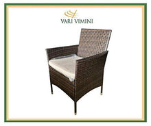 Varì Vimini - Salotto Principe da giardino in Metallo e Polyrattan colore marrone. Composto da divano 2 posti con cuscino, 2 poltrone con cuscini e un tavolino in vetro e polyrattan - Arredi Casa