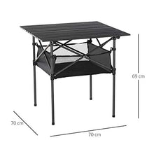 Outsunny Tavolo da Campeggio Picnic Pieghevole, Salvaspazio e Arrotolabile con Borsa da Viaggio, Nero 70x70x69cm