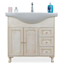 SHOP CHIC Mobile bagno decapè avorio con lavabo in ceramica da 85 cm