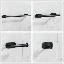 Set Accessori da Bagno Nero Adesivo 60cm Portasciugamani con Porta Carta Igienica 30cm Asciugamano Anello e Gancio, 4 pezzi