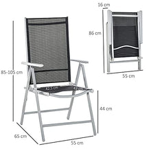 Outsunny Sedia da Giardino Pieghevole in Alluminio e Textilene Schienale Regolabile a 7 Livelli, Nero 65x55x85-105cm
