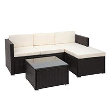 Mendler Salottino da Esterno HWC-F40 polyrattan Marrone con Cuscini Avorio