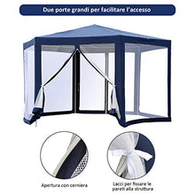 Outsunny Gazebo Esagonale Moderno e Versatile da Giardino in Tessuto e Metallo 195×245cm Blu Bianco