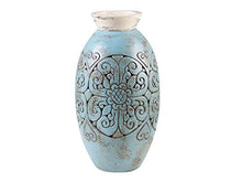 Beliani Vaso Decorativo Boho Argilla Blu con Motivo Floreale Eleusis