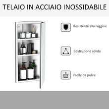 homcom Armadietto Angolare Bagno in Acciaio Anta a Specchio Chiusura Magnetica 3 Ripiani Salvaspazio 60x30x18.4cm