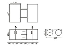 Grafica ma.ro srl Mobile Bagno ARREDOBAGNO Completo RUBINETTI Inclusi White Ice 150 CM Doppio LAVABO