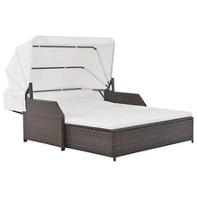 Tidyard Lettino Prendisole 2 Posti con Tettuccio,Sedie a Sdraio da Giardino in Polyrattan Marrone