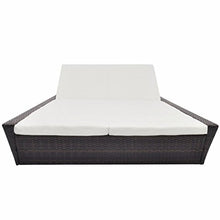 vidaXL Doppio Lettino Prendisole Cuscino Polyrattan Marrone 2 Persone Sdraio