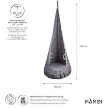 Grotta dell'altalena in cotone grigio scuro e bianco | Altalena naturale da interno per bambini con maniglie in materiale | Sedia pensile per bambini con imbottitura in silicone | 100% ECO