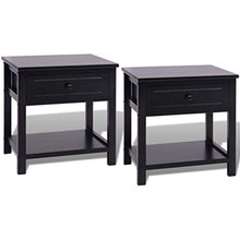 2 comodini neri con 1 cassetto e ripiani, in legno, per soggiorno, camera da letto, 40 x 29 x 42 cm